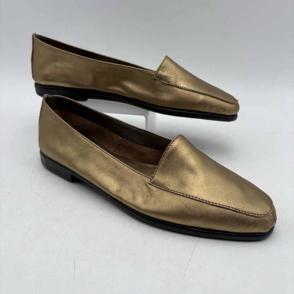 Vintage Aerosoles Butter Up Gold Leather Loafers Womens 8B Italy Minimalist 90s